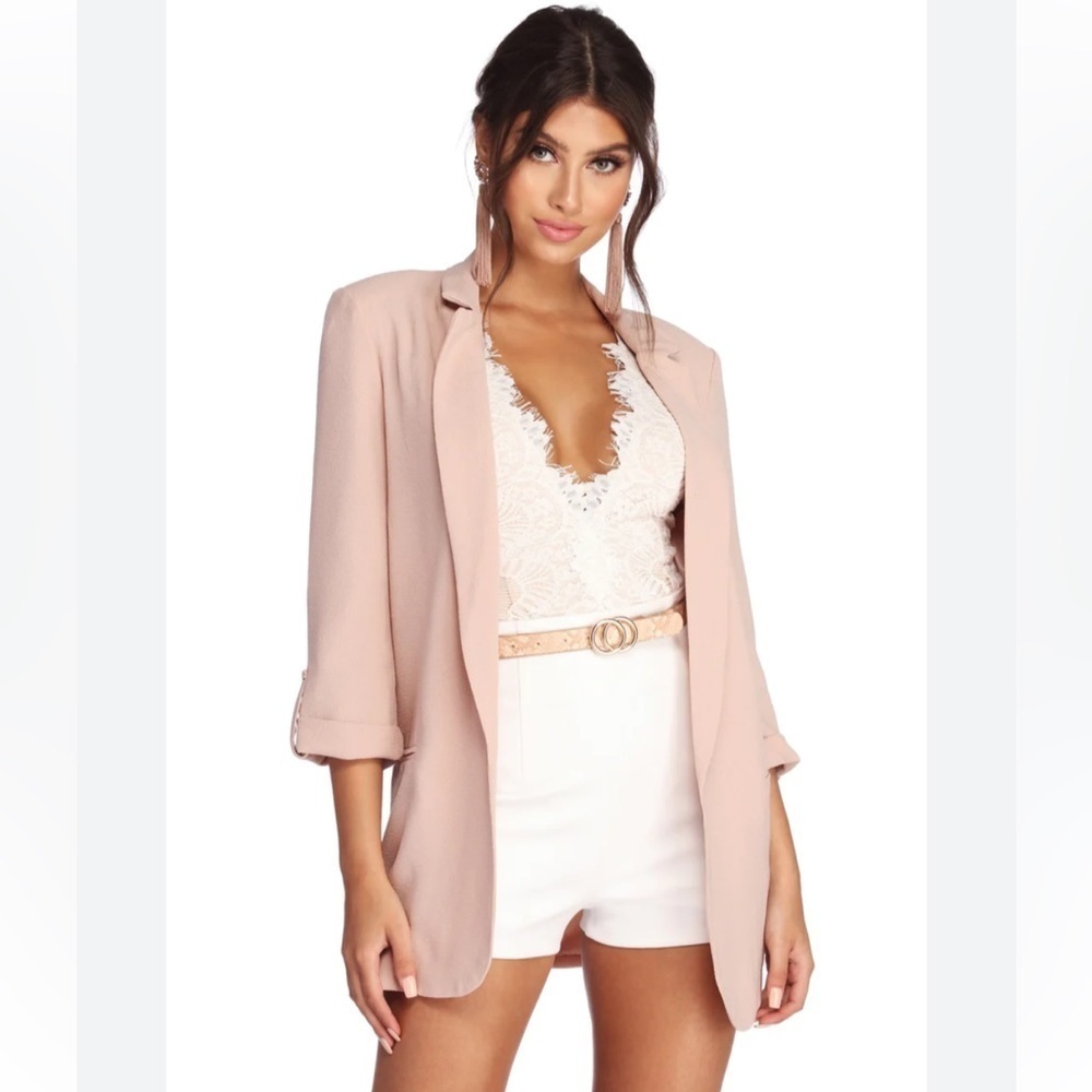 Ro & De Longline Flowy Blush Pink Blazer Large‎